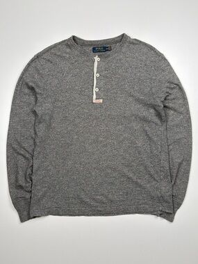 Polo Ralph Lauren RL Guide Henley Long Sleeve Shirt Mens Medium Charcoal Gray